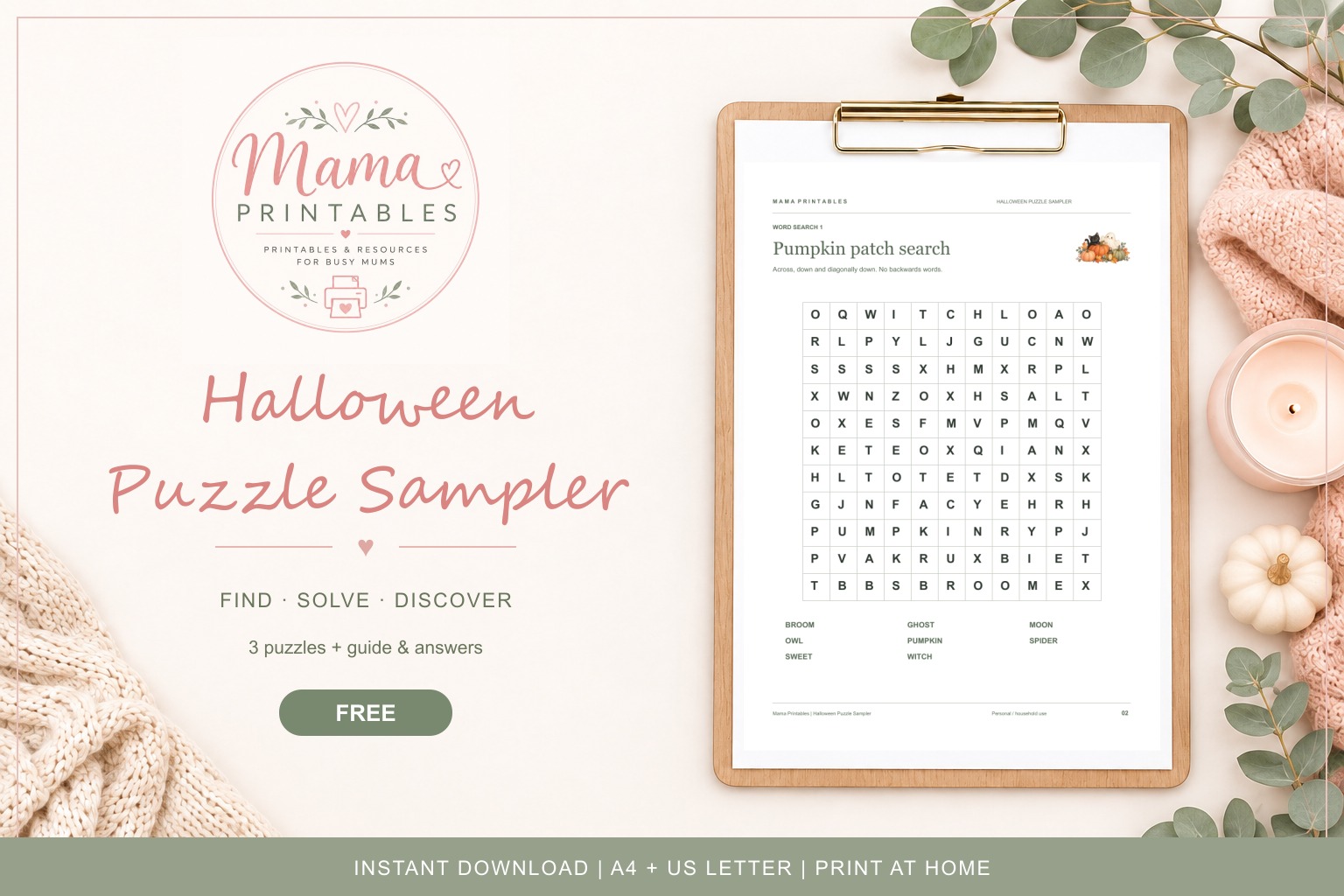 Free Halloween Puzzle Sampler – Word Search, Maze & Code