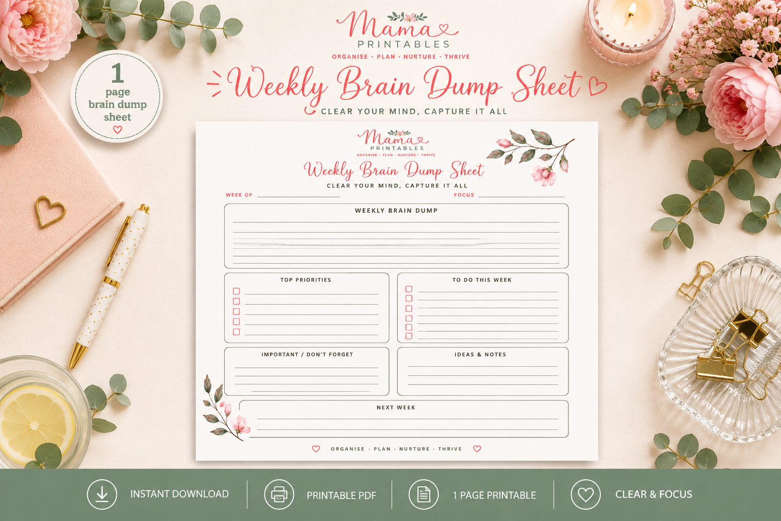 Weekly Brain Dump Sheet preview