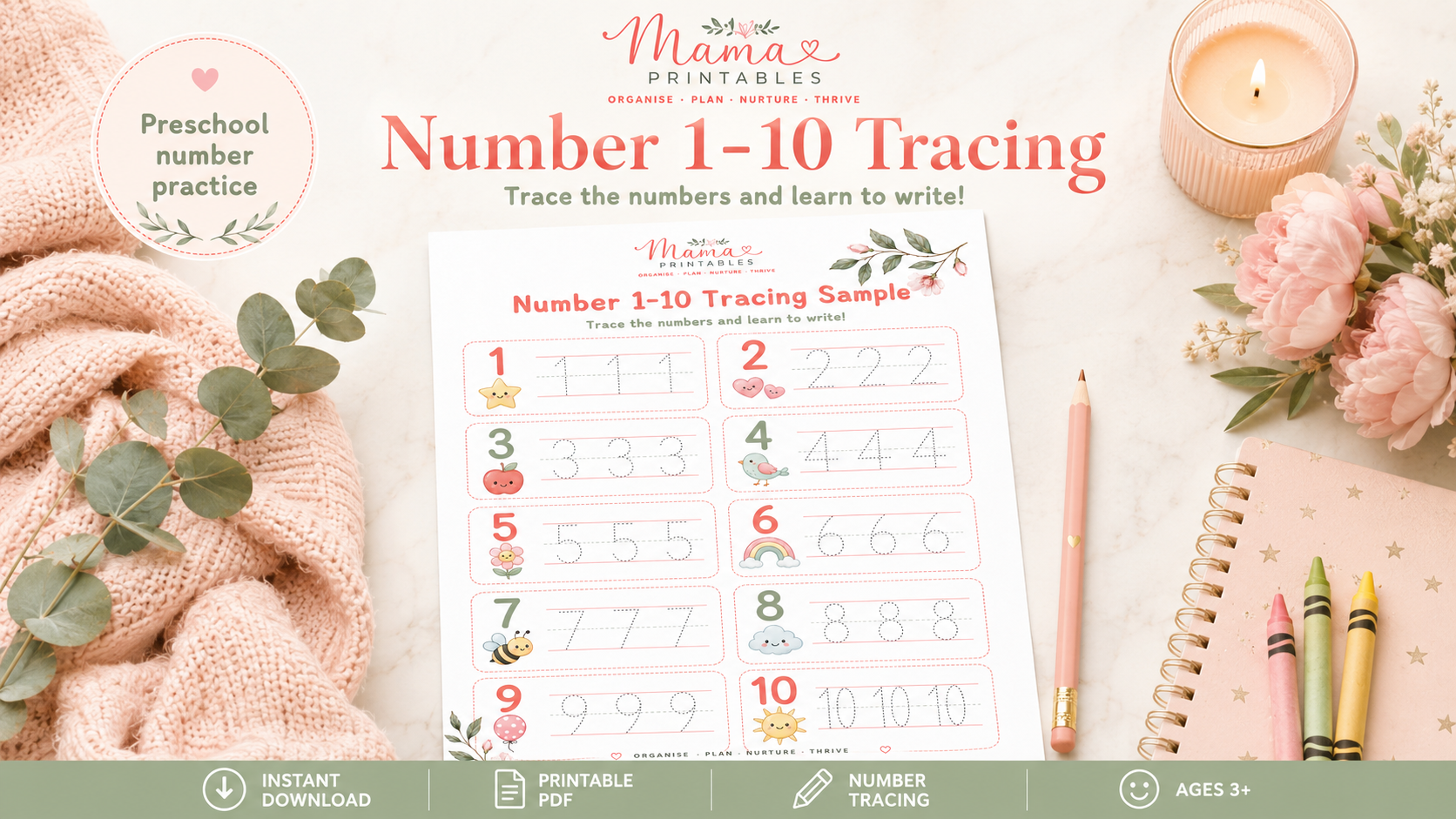 Number 1-10 Tracing Sample preview